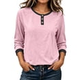 thumbnail image 1 of Perfectbot Women's Raglan 3/4 Sleeve Tee Contrast Trim Henley Neck Casual Fall Everyday T-Shirt, 1 of 8