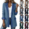 thumbnail image 1 of Perfectbot Women's Ribbed Knit Denim Trim Blazer Jacket, Long Sleeve Casual Jacket with Flap Pockets, 1 of 7