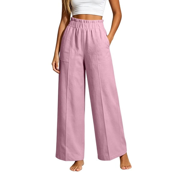 Perfectbot Women's Ruched Elastic Waist Pants with Pockets, High Waisted Wide Leg, Casual Wear