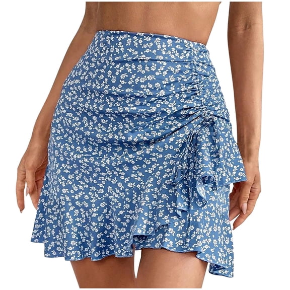 Perfectbot Women's Ruffle A-Line Mini Skirt - Floral Print Tiered Boho Flowy Summer Short Skirt