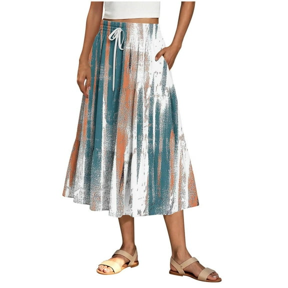 Perfectbot Women's Ruffle Tiered Flowy Maxi Skirt Summer A-Line Elastic Waist Floral Printed Trendy Skirt