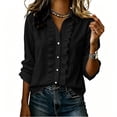 thumbnail image 1 of Perfectbot Women's Ruffled Front Button Down Shirt, Casual Long Sleeve Dressy Blouse, Relaxed Fit Solid Color, 1 of 6