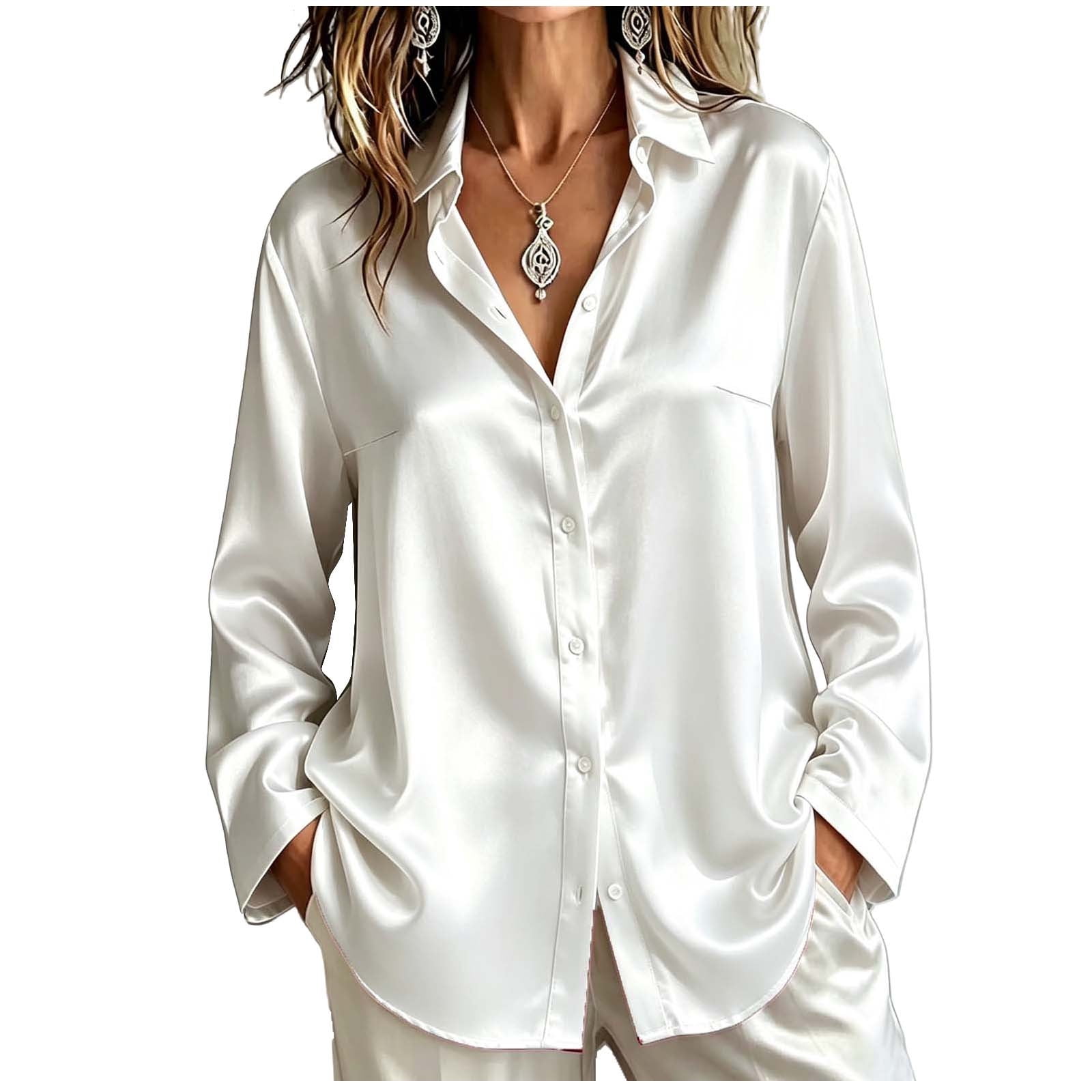 Perfect Button Down Perfectbot Women's Satin Button Down Shirt, Collared Long Sleeve Curved ...