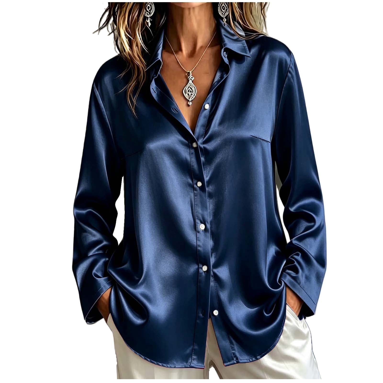 Perfect Button Down Perfectbot Women's Satin Button Down Shirt, Collared Long Sleeve Curved ...