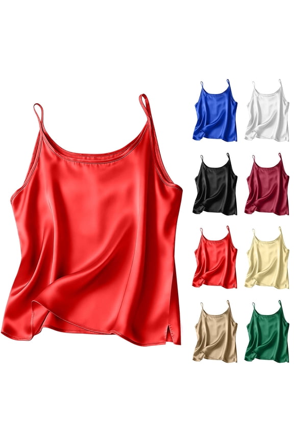 Women's Satin Camisole Sleeveless Loose Comfy Summer Casual Spaghetti Strap Tank Tops