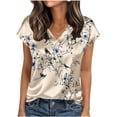 thumbnail image 1 of Perfectbot Women's Satin Cap Sleeve T-Shirts, Summer Floral Print V Neck Tees, Casual Vacation Outfit, 1 of 6