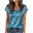 thumbnail image 1 of Perfectbot Women's Satin Cap Sleeve T-Shirts, Summer Floral Print V Neck Tees, Casual Vacation Outfit, 1 of 6