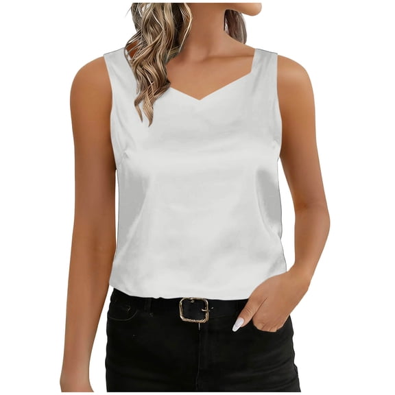 Perfectbot Women's Satin V Neck Tank Top Elegant Low Back Camisole Blouse Dressy Casual Work Shirt