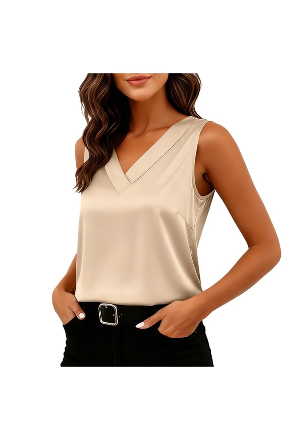 Women's Satin V Neck Tank Tops, Sleeveless Dressy Casual Business Work Summer Camisoles