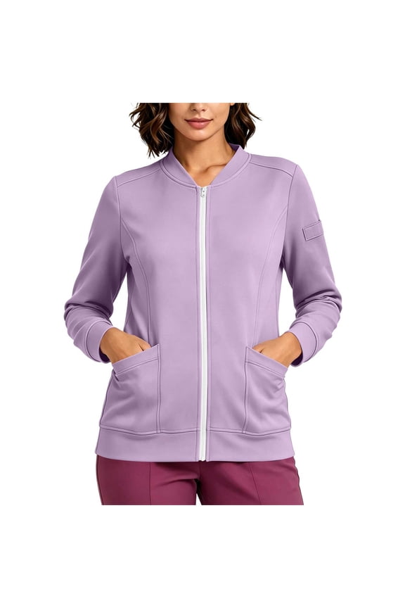 Women's Scrub Jacket Full Zip Medical Workwear Top with Pockets Stretch Nurse Uniform Coat
