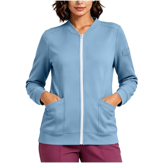 Perfectbot Women's Scrub Jacket Full Zip Medical Workwear Top with Pockets Stretch Nurse Uniform Coat