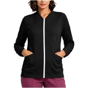 Perfectbot Womens Scrub Jacket Full Zip Medical Workwear Top with Pockets Stretch Nurse Uniform Coat