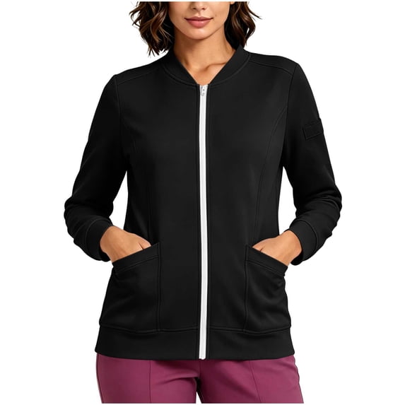 Perfectbot Women's Scrub Jacket Full Zip Medical Workwear Top with Pockets Stretch Nurse Uniform Coat