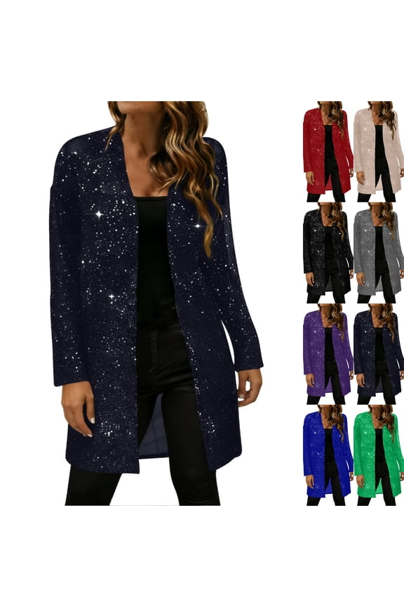 Women's Sequin Cardigan - Sparkle Long Sleeve Open Front for Party, Evening & Holiday