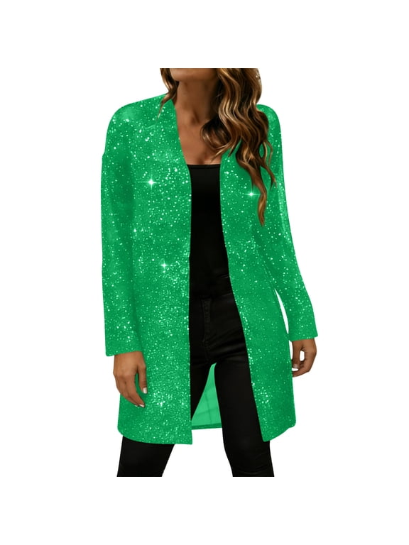 Women's Sequin Cardigan - Sparkle Long Sleeve Open Front for Party, Evening & Holiday