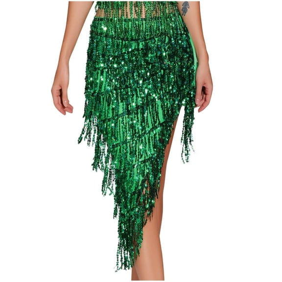 Perfectbot Women's Sequin Long Tassel Skirt - Glitter Fringed Sparkly Belly Dancing Festival Party Skirt