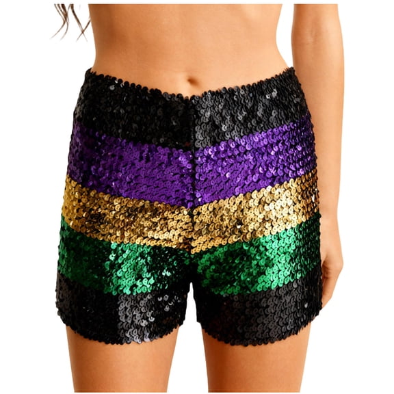 Perfectbot Women's Sequin Party Shorts, Sparkly Elastic Glitter Shorts for Carnival, Mardi Gras, Club Night Out