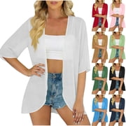 Perfectbot Womens Sheer Chiffon Open Front Cardigans Lightweight Elbow-Length Sleeve Kimono Summer Cover Ups