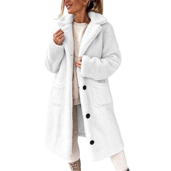 Perfectbot Women's Sherpa Fleece Coat Lapel Collar Long Sleeve Button Down Teddy Jacket Warm Winter Outerwear
