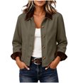 thumbnail image 1 of Perfectbot Women's Short Barn Jacket, Button Down Corduroy Collar Rolled Cuff Coat with Pockets, 1 of 8