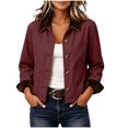 thumbnail image 1 of Perfectbot Women's Short Barn Jacket, Button Down Corduroy Collar Rolled Cuff Coat with Pockets, 1 of 8