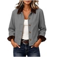 thumbnail image 1 of Perfectbot Women's Short Barn Jacket, Button Down Corduroy Collar Rolled Cuff Coat with Pockets, 1 of 8