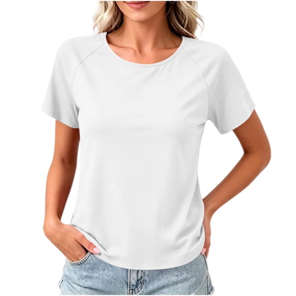 Perfectbot Women's Short Sleeve Cross-Back T-Shirt, Casual Round Neck Raglan Sleeve Tee for Everyday & Active Wear