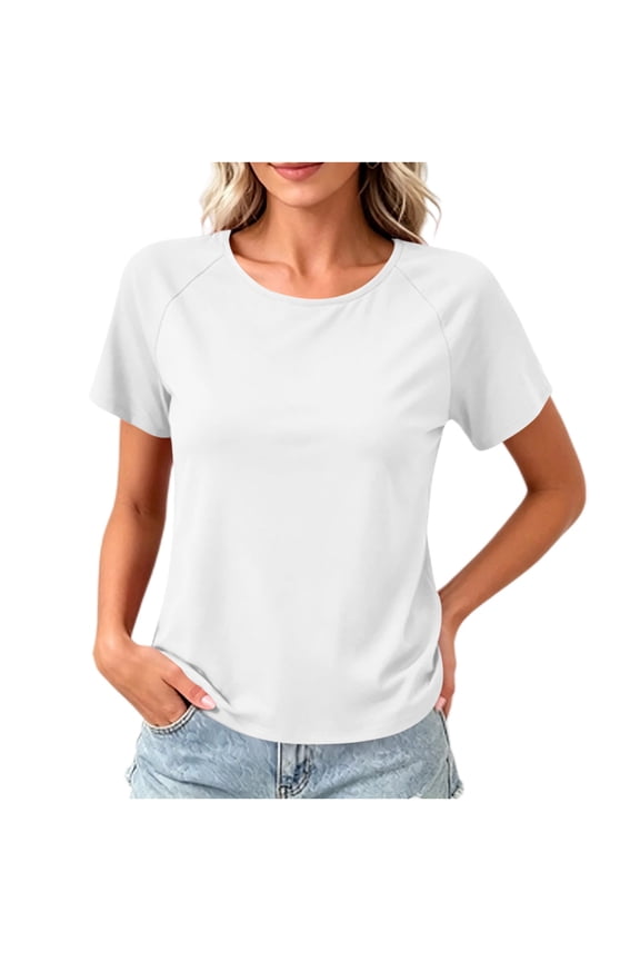 Women's Short Sleeve Cross-Back T-Shirt, Casual Round Neck Raglan Sleeve Tee for Everyday & Active Wear