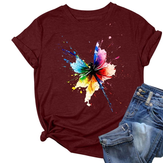 Perfectbot Women's Short Sleeve Tee - Colorful Print Crewneck Lightweight Top for Casual Summer