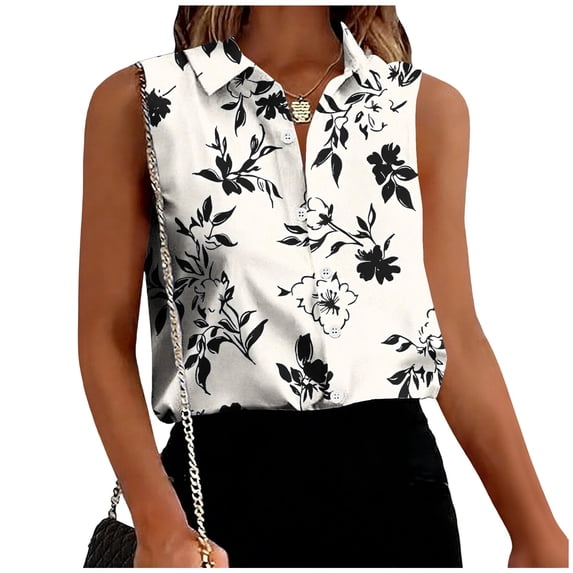Perfectbot Women's Sleeveless Button Down Blouse - Collared Dressy Tank Top for Work & Casual Wear