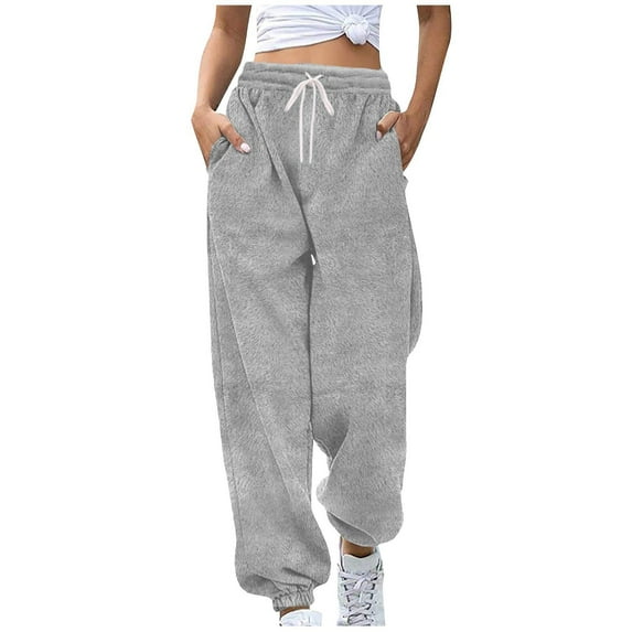 Perfectbot Women's Soft Fleece Sherpa Sweatpants - High Waisted Drawstring Baggy Pants with Pockets