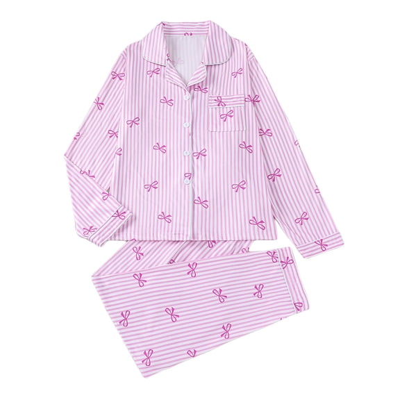 Perfectbot Women's Soft Knit 2 Piece Pajama Set - Long Sleeve Button Down Top & Pants Casual Lounge Sleepwear