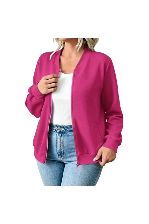 Women's Soft Knit Bomber Jacket Full Zip Long Sleeve Casual Lightweight Jacket with Pockets