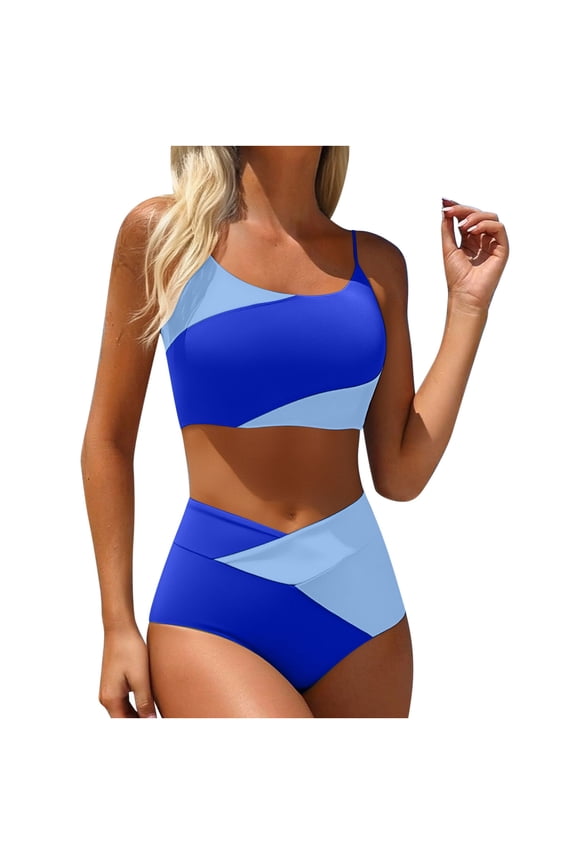 Women's Sporty High Waisted Bikini Set, Modest Tummy Control Two-Piece Active Swimsuit