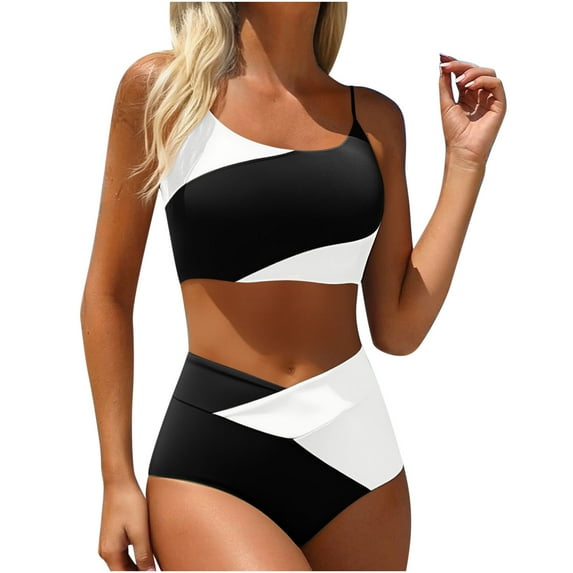 Perfectbot Women's Sporty High Waisted Bikini Set, Modest Tummy Control Two-Piece Active Swimsuit