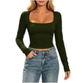thumbnail image 1 of Perfectbot Women's Square Neck Fitted T-Shirt Long Sleeve Crop Ruched Waist Stretchable Basic Tee Shirt, 1 of 7