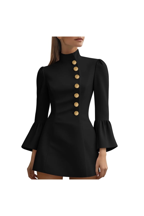 Women's Stand Collar Pencil Dress, Button Down Bodycon Mini Dress for Office Bussiness
