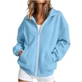 thumbnail image 1 of Perfectbot Women's Stand Collar Zip Up Sweatshirt, Oversized Long Sleeve Fall Winter Pullover with Pockets, 1 of 8