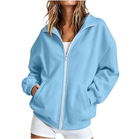 Perfectbot Women's Stand Collar Zip Up Sweatshirt, Oversized Long Sleeve Fall Winter Pullover with Pockets