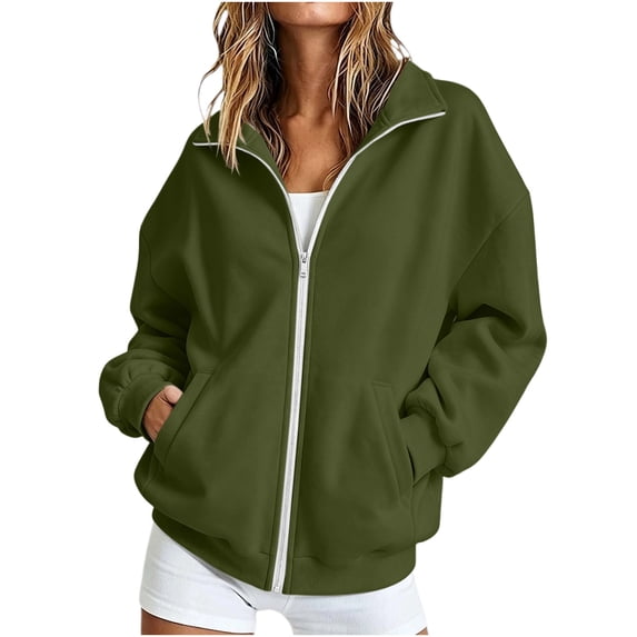 Perfectbot Women's Stand Collar Zip Up Sweatshirt, Oversized Long Sleeve Fall Winter Pullover with Pockets