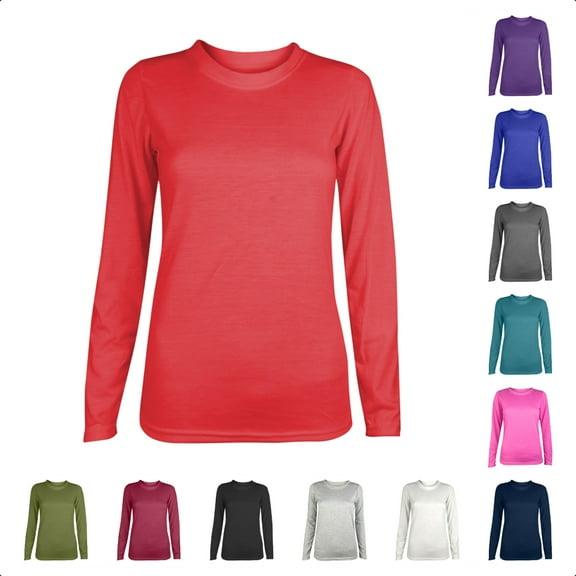 Perfectbot Women's Stretch Long Sleeve Layering Tee, Undershirt for Scrubs & Casual Wear, Crew Neck Basic Top