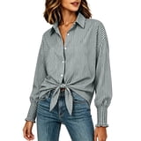 Perfectbot Women's Striped Button Down Shirt Puff Long Sleeves Grid ...