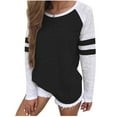 thumbnail image 1 of Perfectbot Women's Striped Color Block Baseball T-Shirt - Long Sleeve Crewneck Loose Casual Tee, 1 of 5