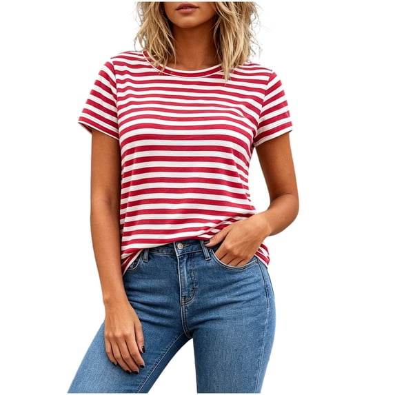 Perfectbot Women's Striped Crew Neck T-Shirt – Short Sleeve Casual Summer Tee Soft Daily Wear