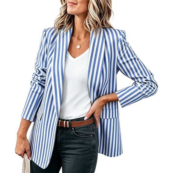 Perfectbot Women's Striped Open Front Blazer Casual Long Sleeve Work Office Suit Jacket
