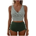 thumbnail image 1 of Perfectbot Women's Striped Tankini Swimsuit Cross-Front Tank with High-Waisted Ruched Shorts Modest Swimwear, 1 of 4