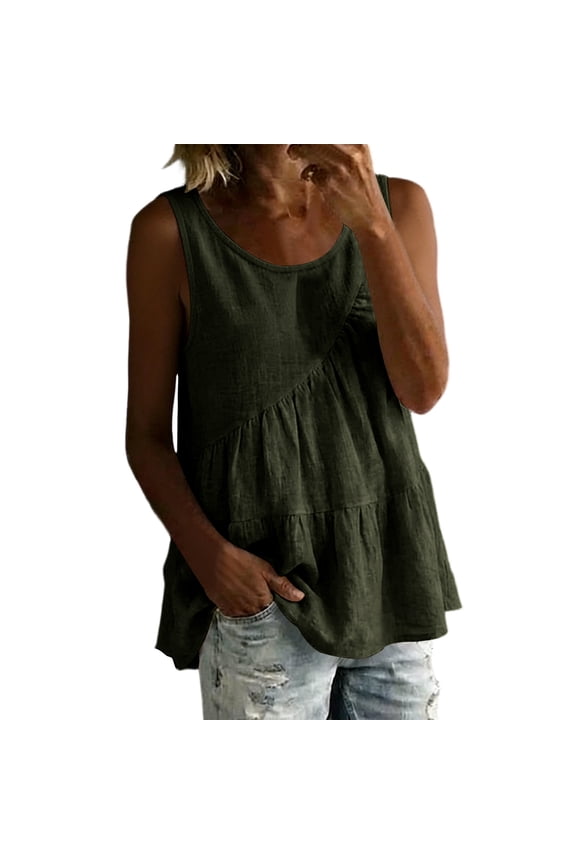 Women's Summer Sleeveless Tiered Tank Top, Scoop Neck, Flowy Ruffle Casual Fashion Blouse
