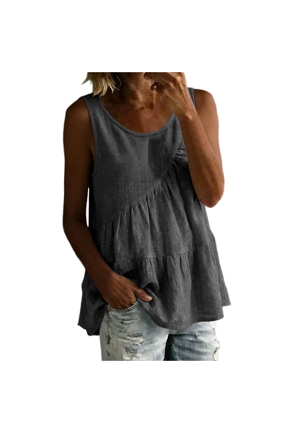 Women's Summer Sleeveless Tiered Tank Top, Scoop Neck, Flowy Ruffle Casual Fashion Blouse