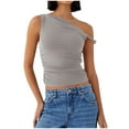 thumbnail image 1 of Perfectbot Women's Summer T Shirts Casual Slim Sexy Sleeveless One Shoulder Cropped Solid Color Blouse Top, 1 of 5