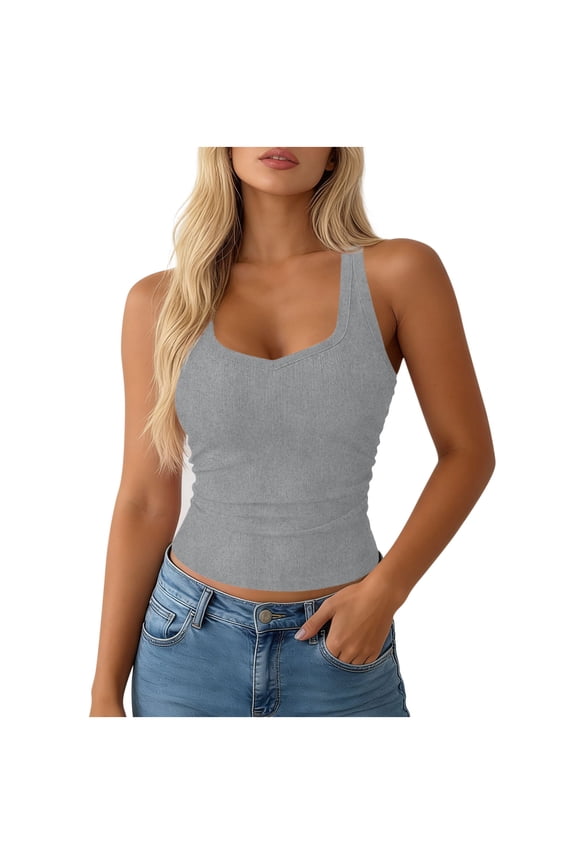 Women's Sweetheart Neck Ribbed Crop Tank Tops, Slim Fitted Casual Soft Stretchy Camisole